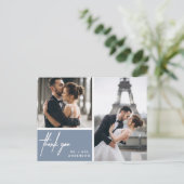 Simple Foto Collage Wedding Dusty Blue Vielen Dank Postkarte (Stehend Vorderseite)