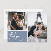 Simple Foto Collage Wedding Dusty Blue Vielen Dank Postkarte (Vorne/Hinten)