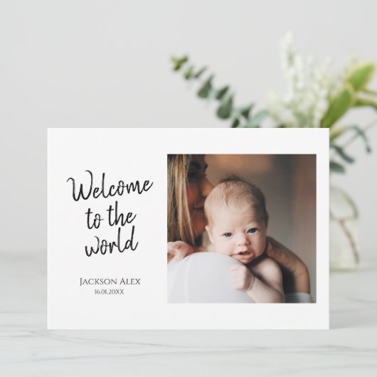 Simple Foto Collage Willkommen auf der Welt Birth Ankündigung (Stehend Vorderseite)
