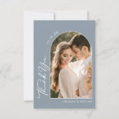 Simple Foto Dusty Blue Wedding Dankeskarte (Vorderseite)