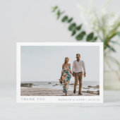 Simple Foto Dusty Blue Wedding Dankeskarte (Stehend Vorderseite)