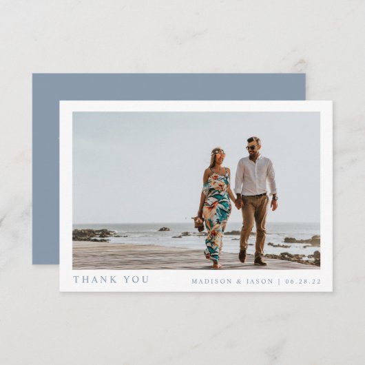 Simple Foto Dusty Blue Wedding Dankeskarte (Vorne/Hinten)
