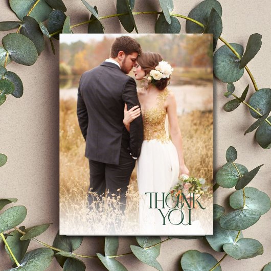 Simple Foto Hunter Green Wedding Vielen Dank Postkarte