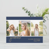 Simple Foto Navy Blue Graduation Party Einladung (Stehend Vorderseite)