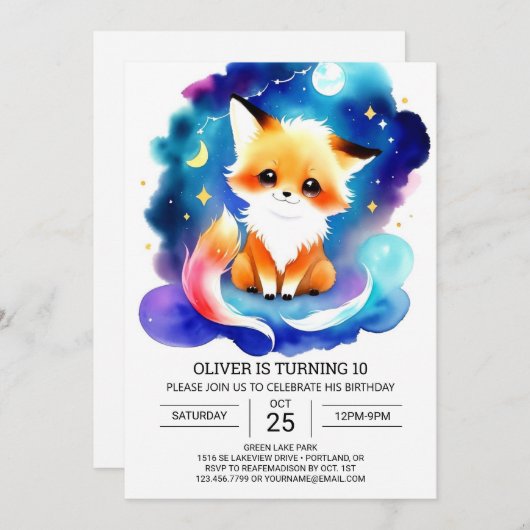 Simple Fox Birthday Ansammlung Einladung (Vorne/Hinten)
