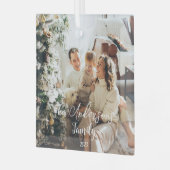 Simple Frame Elegant Typography Family Photo Ornament Aus Glas (Vorderseite links)