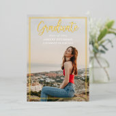 Simple Frame Gold Script Foto Abschluss Folieneinladung (Stehend vorne)