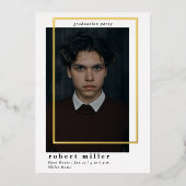 Simple Frame Modern Grad Gold Foto Abschluss Folieneinladung (Vorderseite)