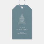 Simple Frost Blue Line Art Frohe Weihnachtsbaum Geschenkanhänger (Vorderseite)