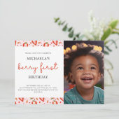 Simple Fun Foto Berry Erster Geburtstag Einladung (Stehend Vorderseite)