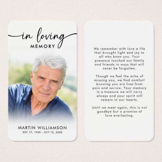 Simple Funeral In Memory Photo Prayer Card (Vorne & Hinten)