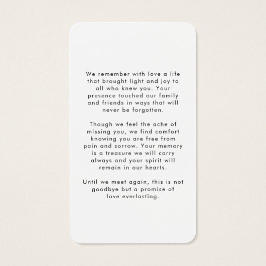 Simple Funeral In Memory Photo Prayer Card (Rückseite)