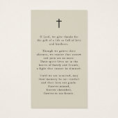 Simple Funeral Memorial Prayer Photo Card (Rückseite)