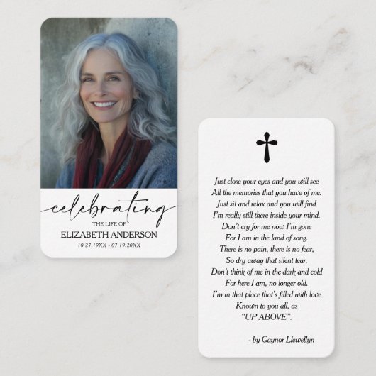 Simple Funeral Memorial Prayer Photo Card Visitenkarte (Vorne/Hinten)