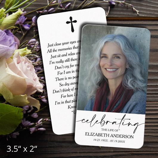 Simple Funeral Memorial Prayer Photo Card Visitenkarte