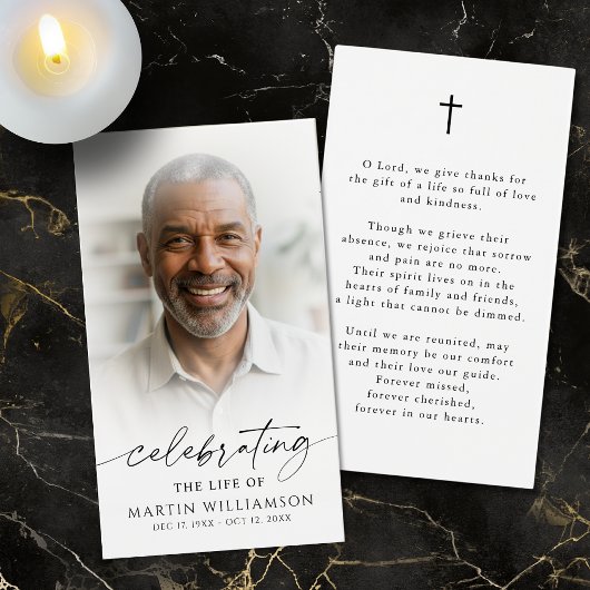 Simple Funeral Photo Cross Sympathy Prayer Card
