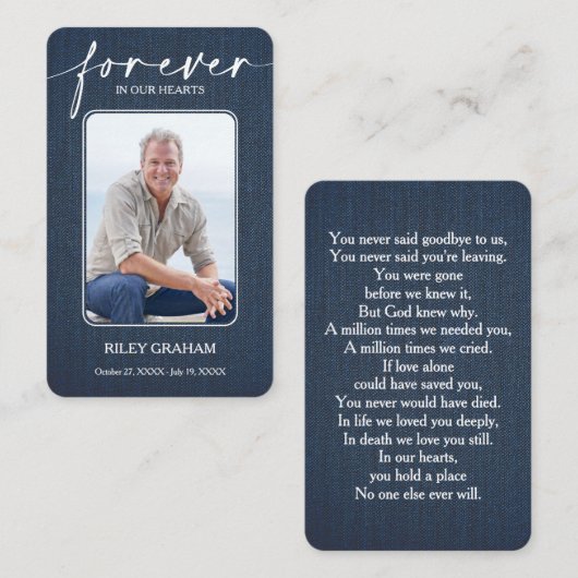 Simple Funeral Photo Sympathy Memorial Prayer Card Visitenkarte (Vorne/Hinten)