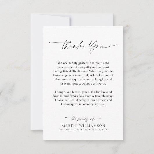 Simple Funeral Script Thank You Dankeskarte (Vorderseite)