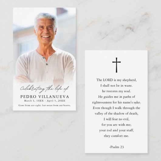 Simple Funeral Sympathy Memorial Photo Prayer Card Visitenkarte (Vorne/Hinten)