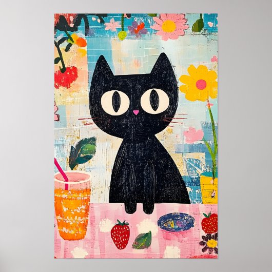 Simple Funny Cute Black Cat  Poster (Vorne)