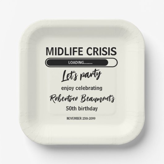 Simple Funny Midlife Crisis Loading 50th Birthday Pappteller (Vorderseite)