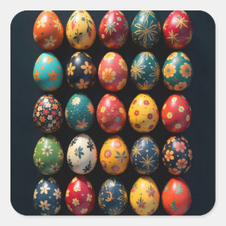 Simple Garden Easter Eggs Quadratischer Aufkleber