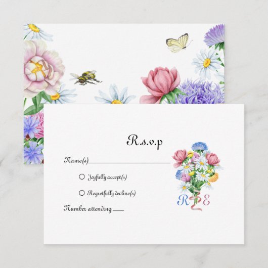 Simple Garden Spring Daisy Wildflower Minimal RSVP Karte (Vorne/Hinten)