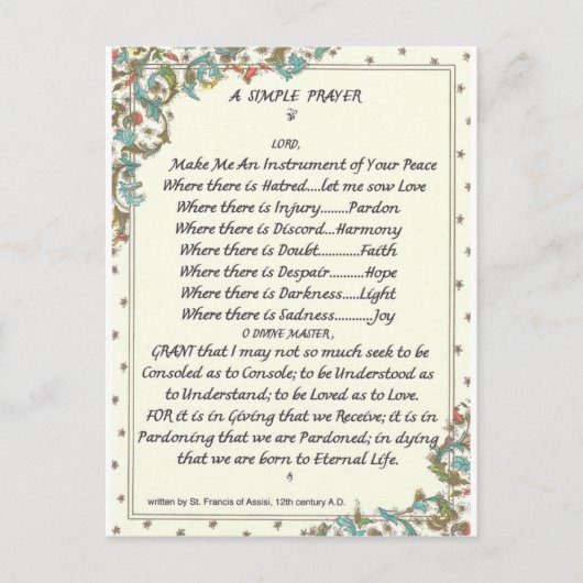 simple gebet=st=francis=pope francis=florentine postkarte (Vorderseite)