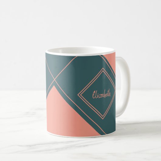 Simple Geometric Diamond Individuelle Name Kaffeetasse (VorderseiteRechts)