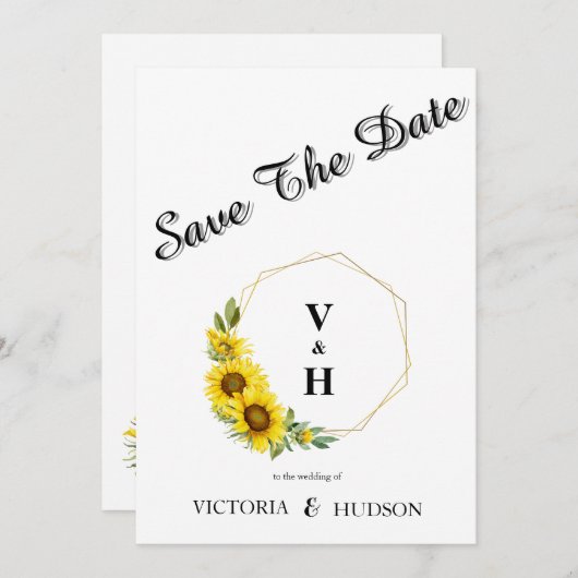 Simple Geometric Gold Sonnenblume Save The Date (Vorne/Hinten)