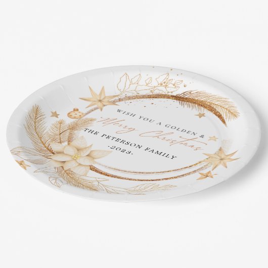 Simple Geometric Golden Floral Christmas Pappteller (Schrägansicht)