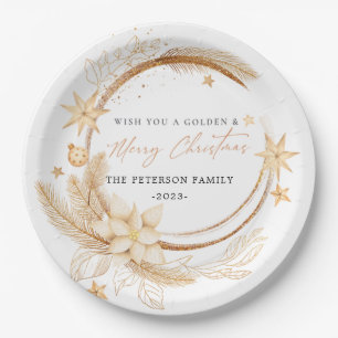 Simple Geometric Golden Floral Christmas Pappteller