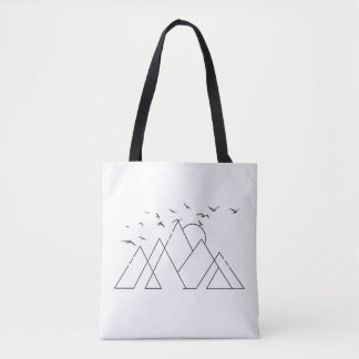 Simple Geometric Mountains With Birds Nature Art Tasche