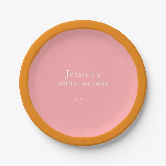 Simple Geometric Pink Orange Custom Bridal Shower Pappteller (Vorderseite)