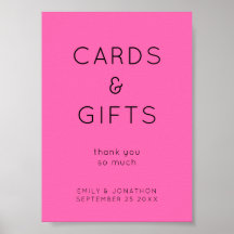 Simple Gifts and Cards Hot Pink Wedding Sign