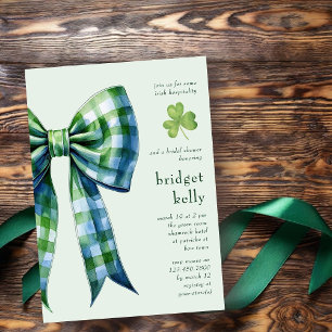 Simple Gingham Bow Elegant Irish Brautparty Einladung