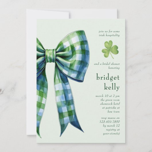 Simple Gingham Bow Elegant Irish Brautparty Einladung (Vorderseite)