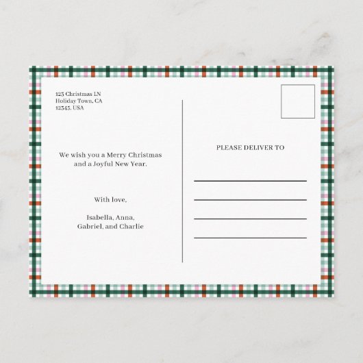 Simple Gingham Foto Glücklichste Weihnachten (Rückseite)