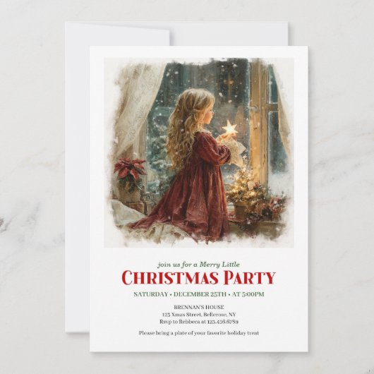Simple girl awaits Santa editable Christmas invite Einladung (Vorderseite)