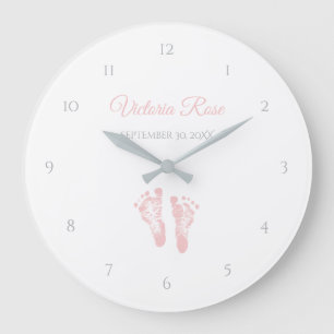Simple Girl Birth Memento Wertvoll Pink Footprints Große Wanduhr