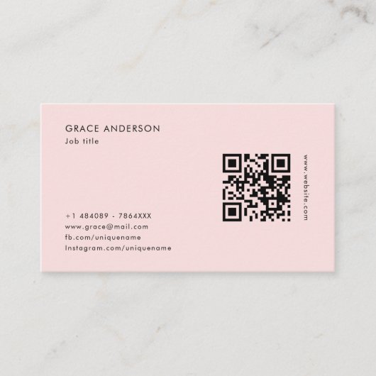 Simple Girl Pink Feminine QR Code Social Media Visitenkarte (Vorderseite)