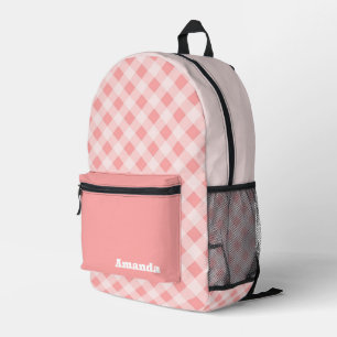 Simple Girl's rosa karierte Wasserfarbe mit Name Bedruckter Rucksack