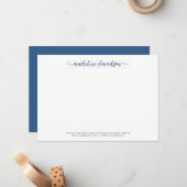 Simple Girly Light Navy Blue Name Stationery Mitteilungskarte (Vorderseite/Rückseite Beispiel)