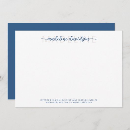 Simple Girly Light Navy Blue Name Stationery Mitteilungskarte (Vorne/Hinten)