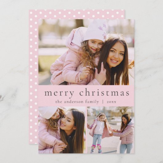 Simple Girly Pink Multi Foto Frohe Weihnachten (Vorne/Hinten)