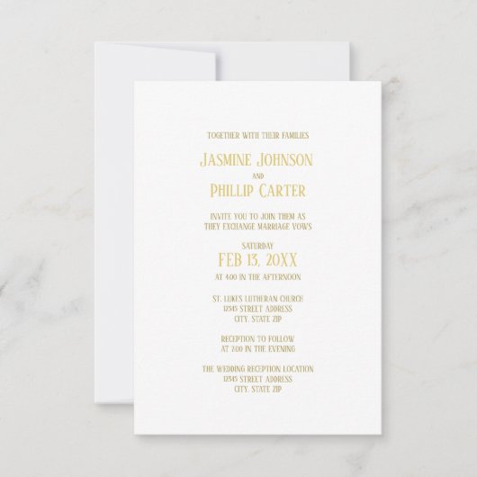 Simple Gold - 3x5 Hochzeit/Empfang Einladung (Vorderseite)