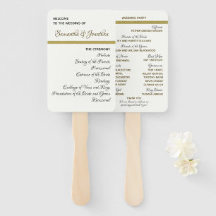 Simple Gold Accent Wedding Zeremony Program Fans Fächer