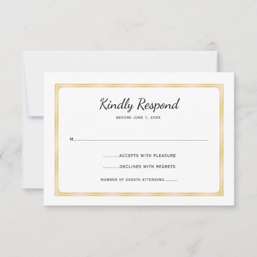 Simple Gold and White Event RSVP Karte (Vorderseite)