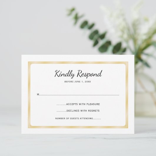 Simple Gold and White Event  RSVP Karte (Stehend Vorderseite)