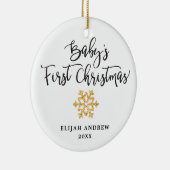 Simple Gold Baby's First Christmas Personalisiert Keramik Ornament (Rechts)